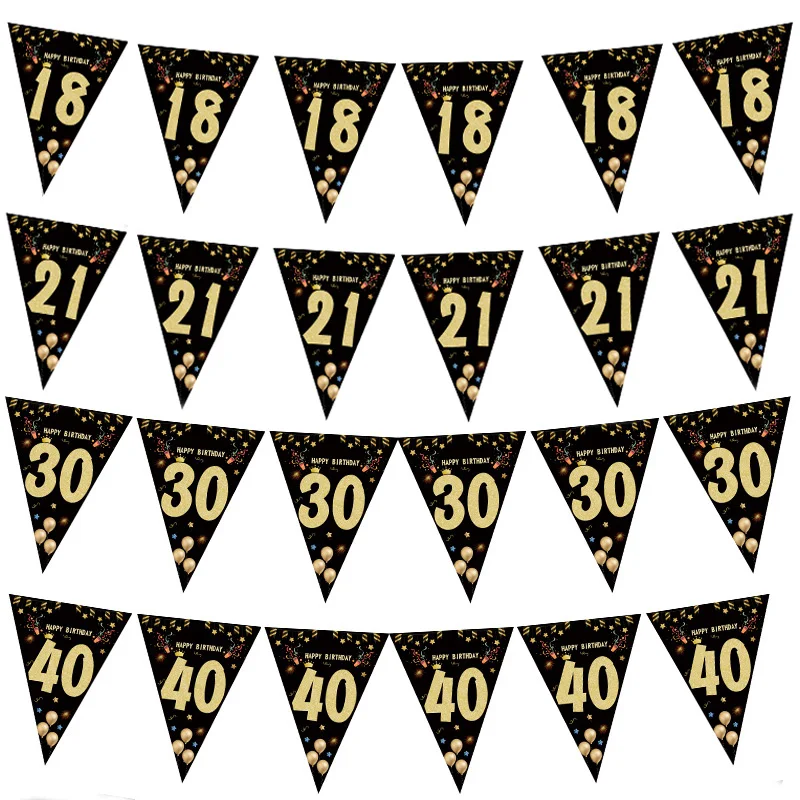Description Picture 2 of itemBlack Gold 18 21 30 40 50 60 Year Happy Birthday Paper Banner Birthday Party Decorations Adult Anniversary Flags Backdrop Decor