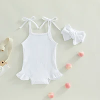 ma&baby 0-18M Newborn Infant Toddler Baby Girls Romper Knit Ruffle Sleeveless Jumpsuit Overall Solid Color Clothing D01 4
