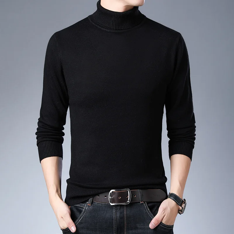 

Men Cashmere Cotton Turtleneck Sweater Slim Fit Basic Pullover Male Knitted Sweater High Collar Solid Color Autumn Winter Tops