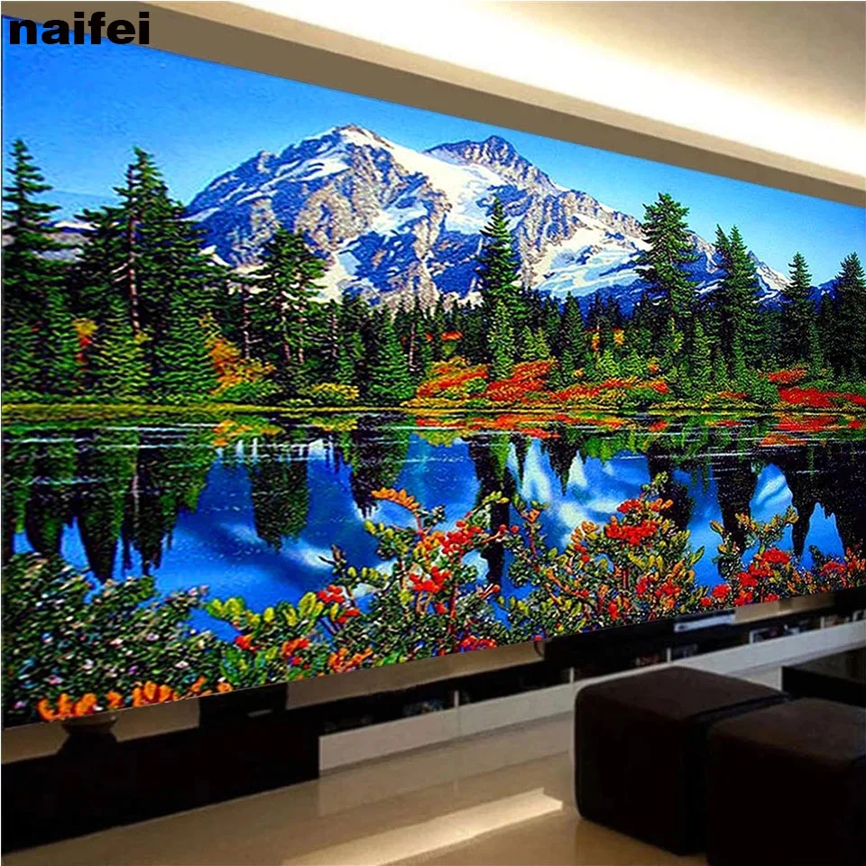 LargeDiamondPainting5DFullSquareroundDiamondEmbroideryMosaicGreenMountainRivers