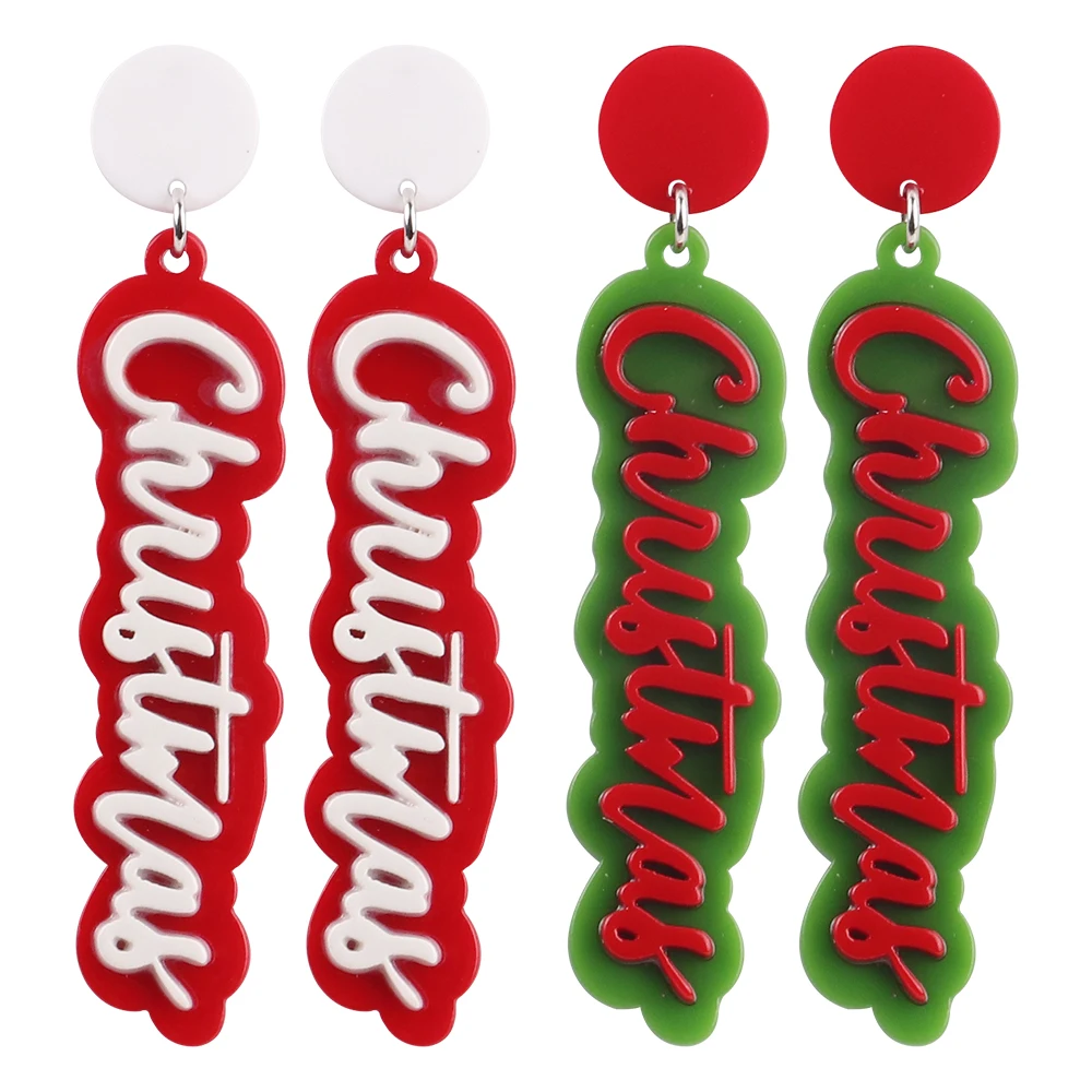 

Acrylic Red Green Christmas Letters Drop Earrings for Women Xmas Fashion English Letter Dangle Earring Festival Party Jewelry Gi