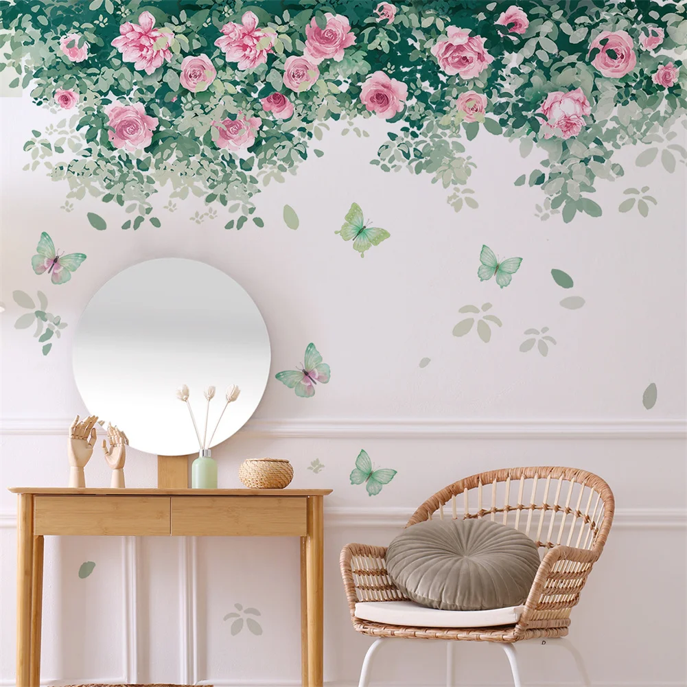 Adesivi Murali Foglie Verdi Acquerello - Decorazioni Removibili Per Pareti Con Farfalle - Foto 6