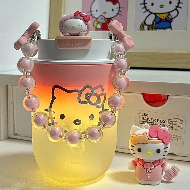 

Sanrioed Anime Cartoon Hello Kittys Water Cup Ins Girly Heart Kawaii Smart Light Coffee Cup Holiday Gifts