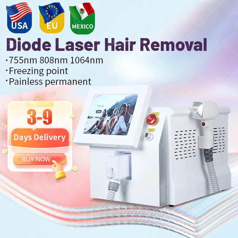 Permanenting 755Nm 1064Nm 3 Wavelength 808 755 1064 Nm Permanent Remover 808Nm Diode Laser Hair Removal Beauty Equipment