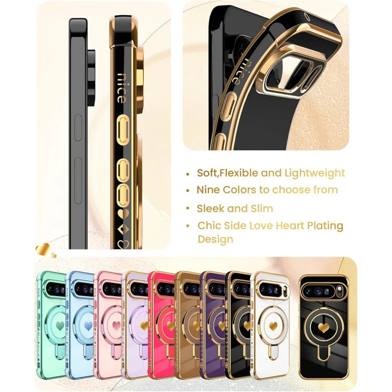 Love Heart Magnetic Stand Holder Case with Airbag Plating Soft Cover