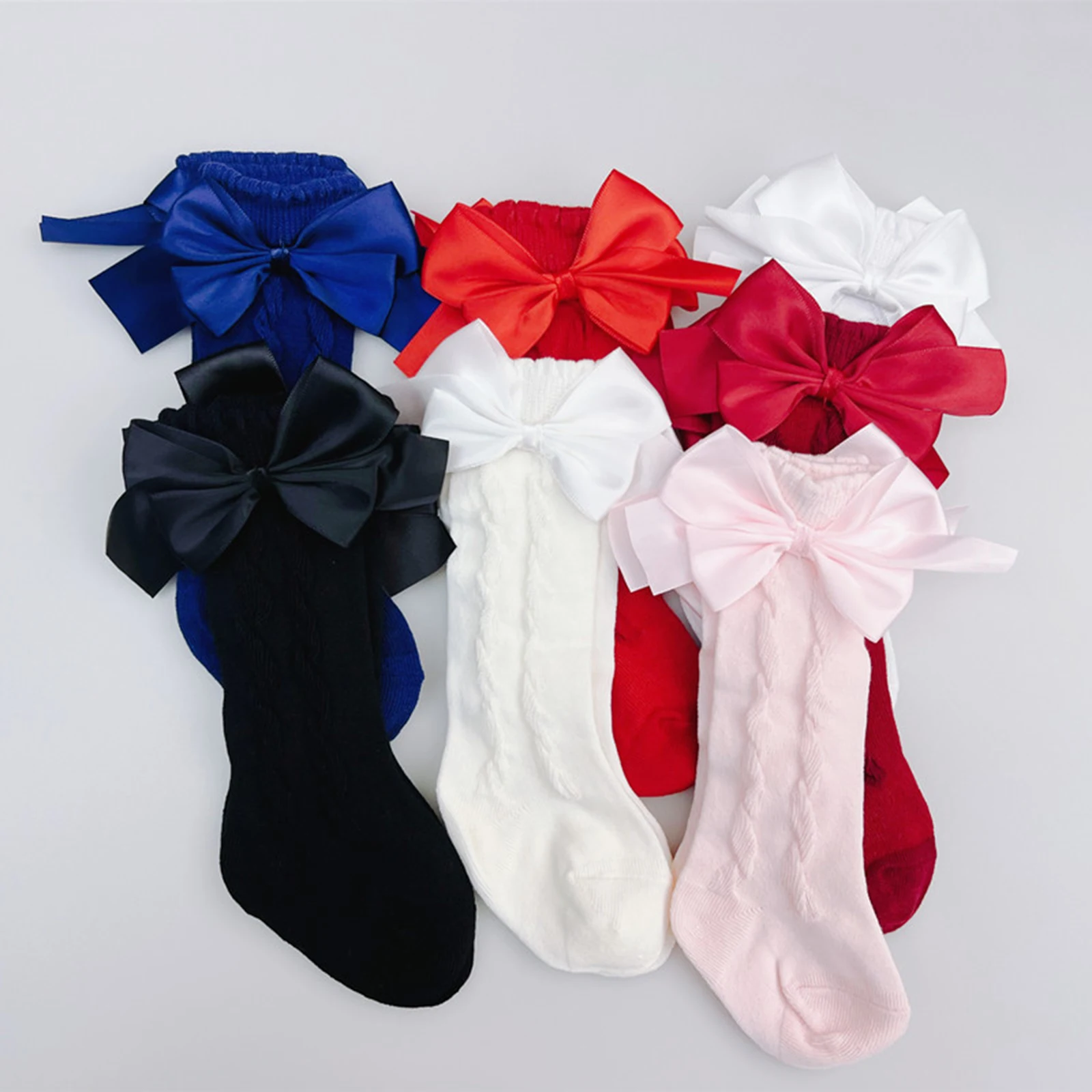 

Baby Girls Knee High Socks Elastic Breathable Mesh Cable Uniform Tube Stockings with Bow for Toddler Infant