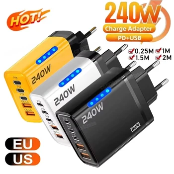 240W GaN USB C Charger 5 in 1 Fast Charging Phone Charger Power Adapter For iPhone Samsung Xiaomi Type C EU/US Plug Wall Charger 1