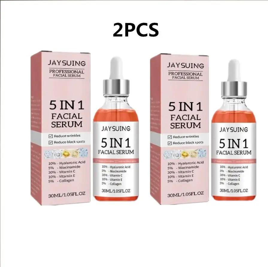 2pcs 5 In 1 Face Serum Moisturizing Hyaluronic Acid Anti Wrinkle Aging Vitamin C Whitening Facial Serum Shrink Pores Skin Care 2pcs 30ml 5 in 1 face serum moisturizing hyaluronic acid anti wrinkle aging vitamin c whitening facial serum shrink skincare