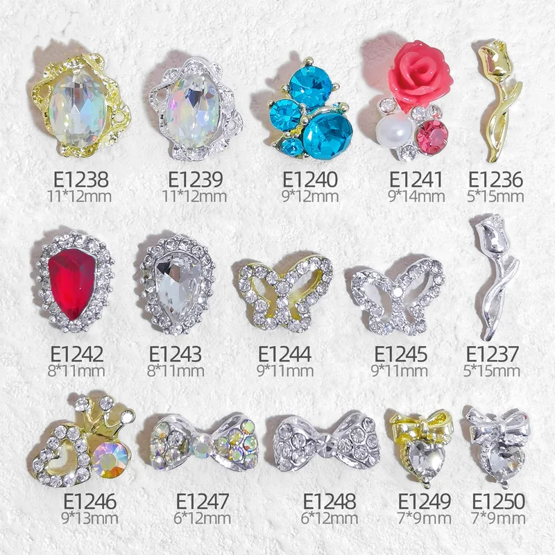 

10pcs Luxury Alloy Zircon Nail Art Charms Gold Silver Rhinestones Nail Decorations DIY Glitter Kawaii Manicure Accessories Parts