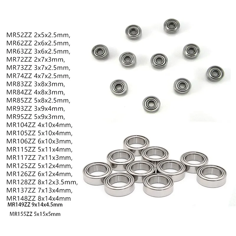 10pcs Miniature Bearing Metal Sealed Multiple Sizes MR52zz 2x5x2.5 MR115 MR74 Chrome Steel High Speed Mechanical Equipment Parts