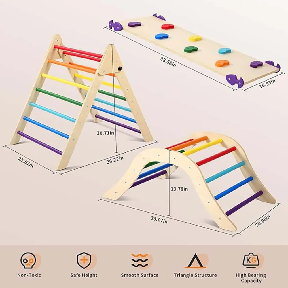 Pikler Triangle Set With Cushion, 5 In 1 Montessori Foldable Climbing Set, Climbing Indoor Playground Set For Toddlers, Wooden C 5