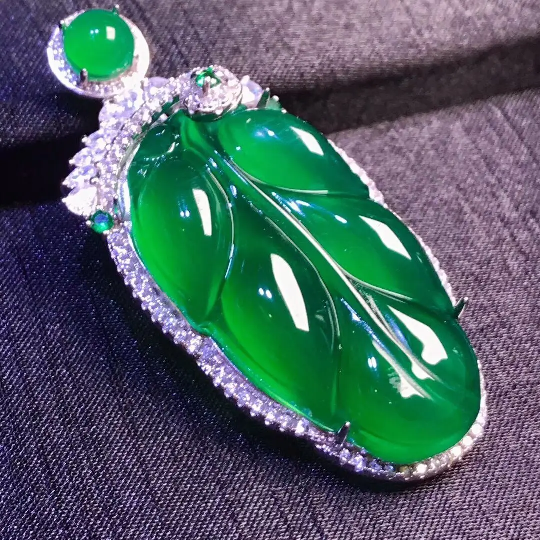 

100% Natural Green Jade Leaf Pendant Jewelry Women Men Genuine Burma Jades Stone Amulets Ice Jadeite Amulet Gifts For Ladies