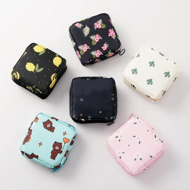 Storage Bag Cosmetic Bag Sanitary Napkin Bag Women Portable Sanitary Napkin Storage Bag Cotton Travel Zipper Cosmetic Lipstick Earphone Tampon Makeup Storage Bag Coin Purse