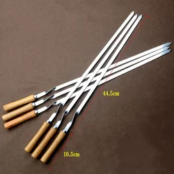 6PCS BBQ Skewer Stainless Steel Shish Kebab BBQ Fork Set Long Flat Wood Handle Barbecue Needle Meat Grill Outdoor Tools