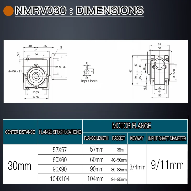 Worm Gear Reducer NMRV030 High Torque Gearbox Reducer Input 9/11mm Output 14mm Gear Ratio 5:1/80:1 Suitable for Nema23 Motor images - 6