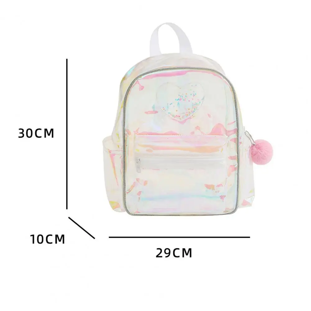 Transparent Backpack Adjustable Shoulder Strap Large Capacity Waterproof Heart Pattern Girls Teenage School Book Bag Stationery 6