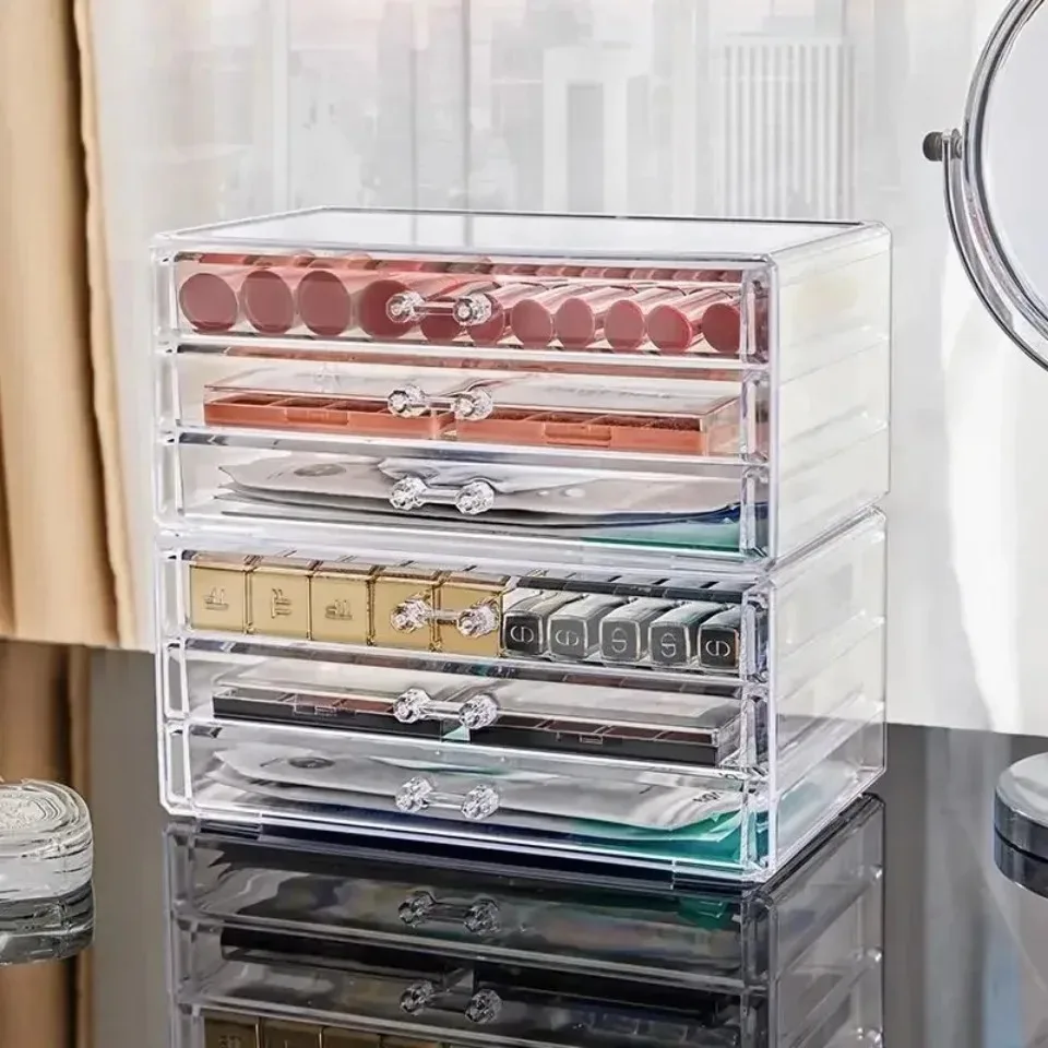 Description Picture 3 of itemMakeup Storage Box Acrylic Transparent Drawer Divided Style Organizer Large Capacity Desktop Compact Makeup Storage Box Tools