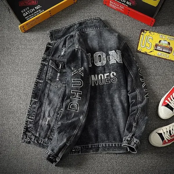 thumbnail image 1 of Abrigos vaqueros para hombre de otoño con bordado, chaqueta vaquera para hombre, moda con letras, ropa de una pieza, diseñador de marca, precio bajo, suelta, 1 of 5