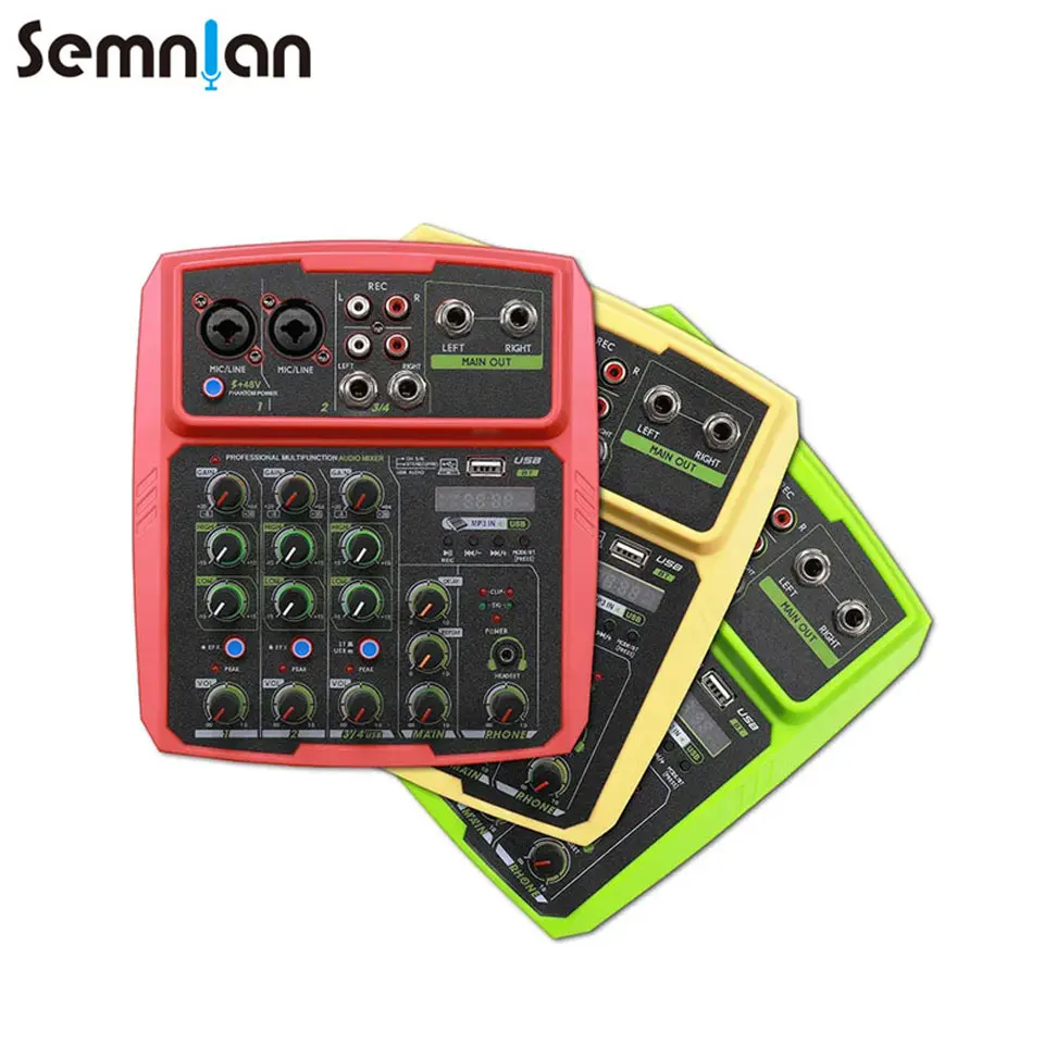 

SEMNLAN 4-Channel Audio Interface Mixer With Wireless Connection Recording Mix Live broadcast Dj PC Product Sound Console