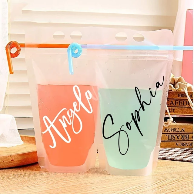 Custom Printed Reusable Zip Lock Drink Pouch with Straw Drinking