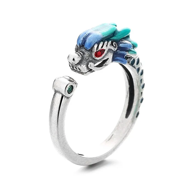 

762FJ ZFSILVER Silver 925 Fashion Trendy Adjustable Retro Creative Lovely Elegant Glaze Color Dragon Rings Women Wedding Jewelry