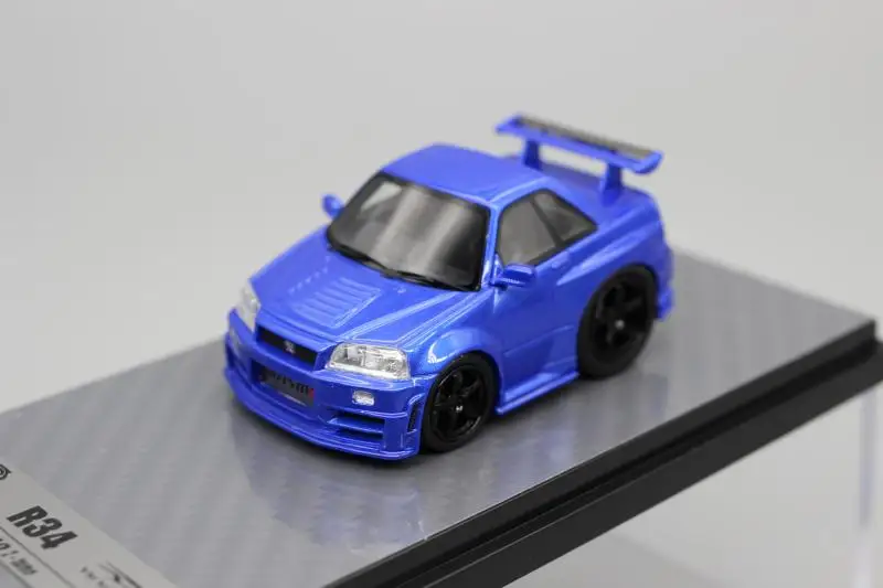 

YM Model Egg Car Q Car Skyline R34 GTR JDM Blue Simulation Limited Edition Resin Metal Static Car Model Toy Gift