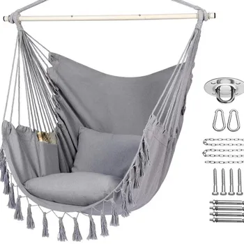 Large Macrame Hammock Chair with Cushions & Storage Pocket 1