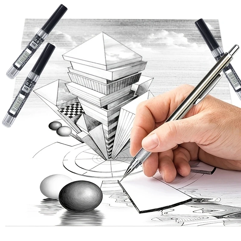 Creative Mechanical Pencil Set 0.3 0.5 0.7 0.9 1.3 2.0mm All Metal Automatic Pencil with Leads,Office School Writing Supplies 3