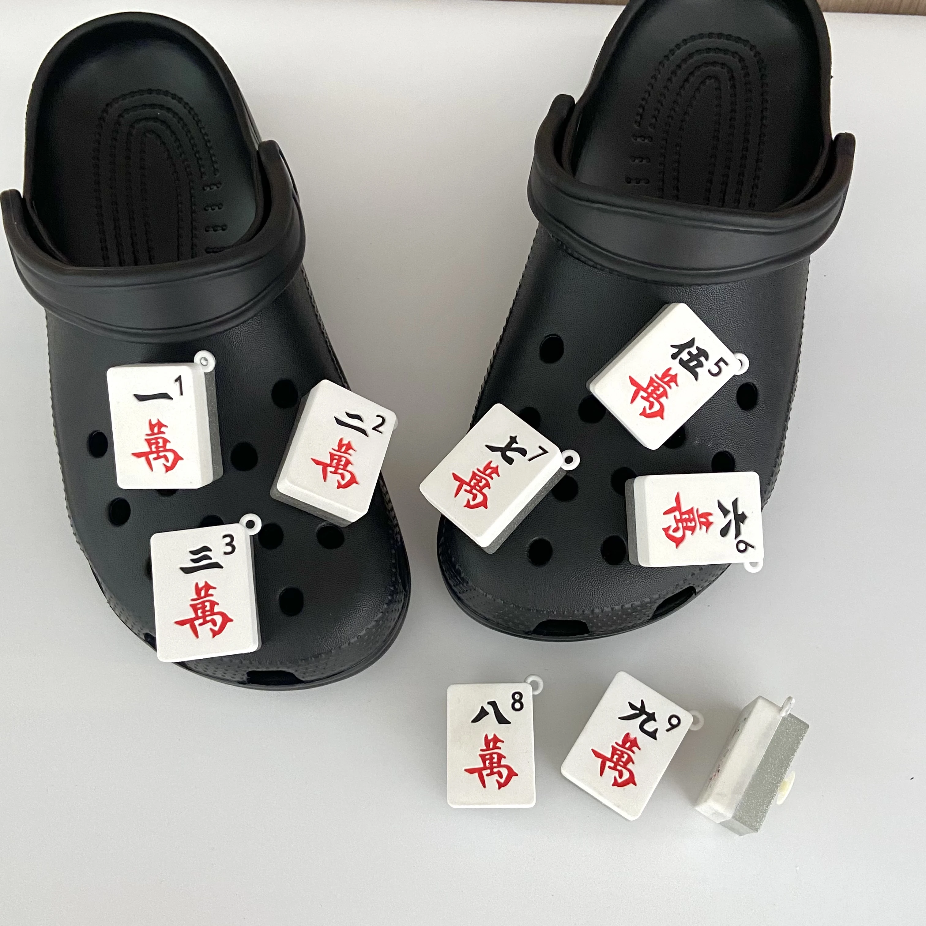 1PC Chinese Mahjong series perforated shoe flower decoration, DIY shoe accessories