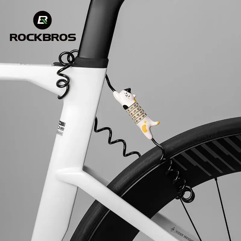 ROCKBROS Bicycle Helmet Lock 4-Digit Combination Password Lock Cartoon Cat Mini Portable Cable Lock Anti-Theft Bike Lock Cycling