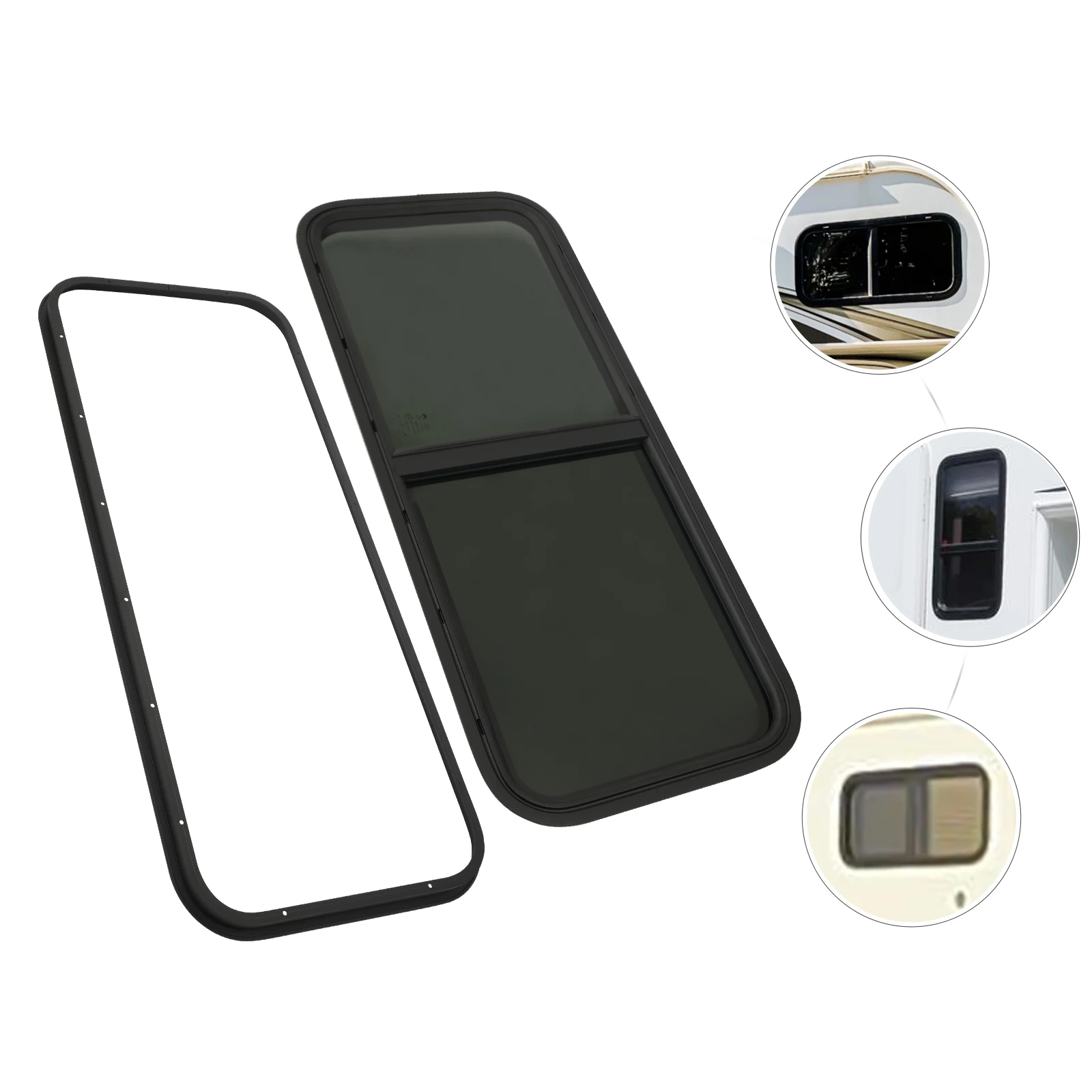 

RV Window Teardrop 42Inch W X 22Inch H Black Rectangular Horizontal Sliding Glass Optional Trim