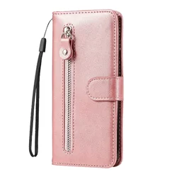 Luxury Zipper Leather Flip Wallet Phone Case Cover - Retro Book Holder Design for INFINIX HOT 60i 4G (Rose PINK)
