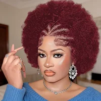 Perruques tressées 13x4 Lace Front en cheveux humains, pré-tressées, bouclées afro kinky, style Afro Puff pour femmes 4