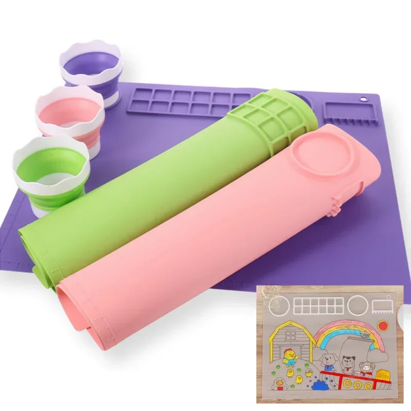 1PC Washable Silicone Craft Graffiti Painting Mat Children's DIY Silicone Painting Scrubbable Pigment Palette Pad