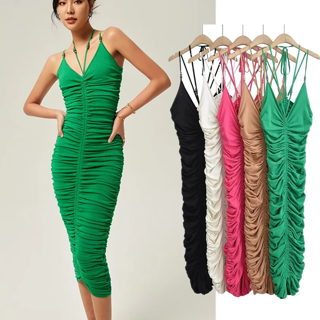 

Maxdutti French Retro Sexy Dress Women Camisole Knit Dress Solid Color Elegant Slim Party