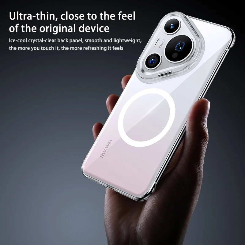 Luxury Ultra Thin Transparent Magnetic Frameless Case with Bracket Cover