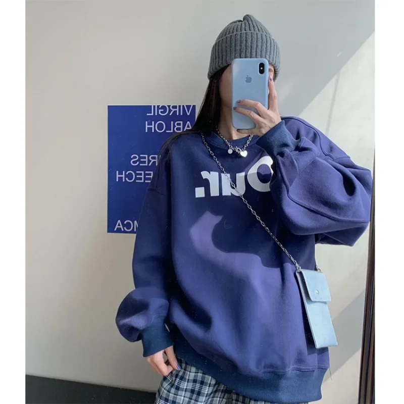 2023 Winter Korean High Street Fashion Letter Print Sweatshirt Women Streetwear Oversized Pullover Thicken Fleece Hoodie Clothe