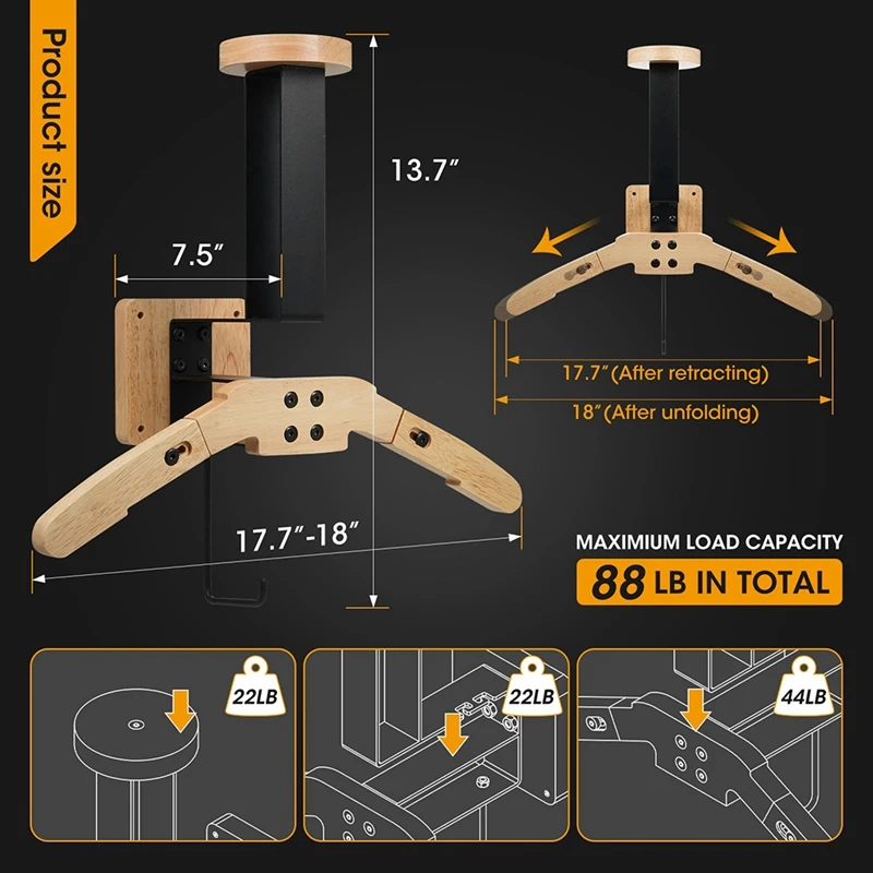 

1 PCS Wall Mount Helmet Rack Motorcycle Helmet Holder Wooden Bicycle Helmet Display Hanger With Hooks