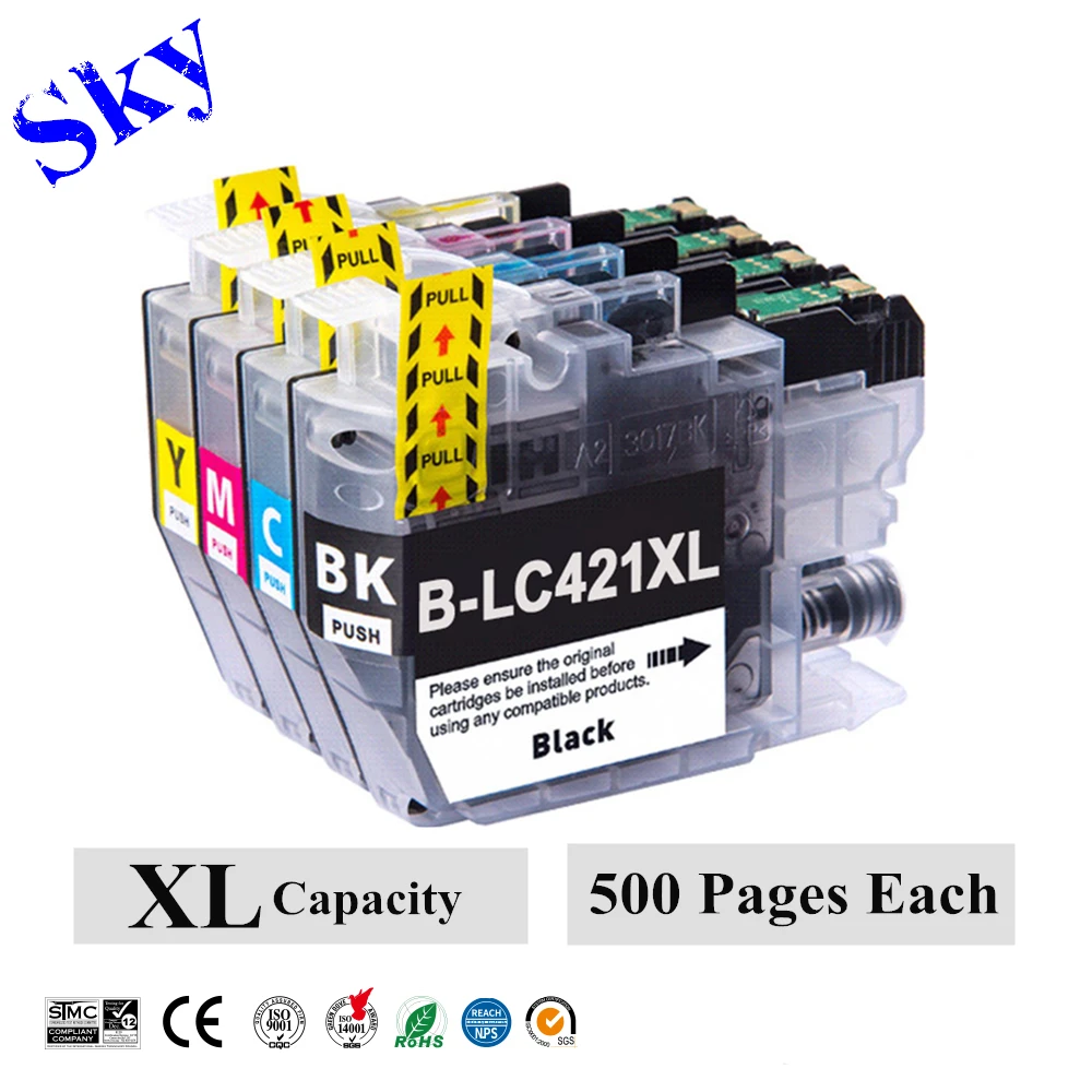 Cartuchos de Tinta Compatíveis para Brother Cartucho de Alta Capacidade Apto para Brother Dcp-j1050dw Mfc-j1010dw Dcp-j1140dw Lc421 Lc421xl