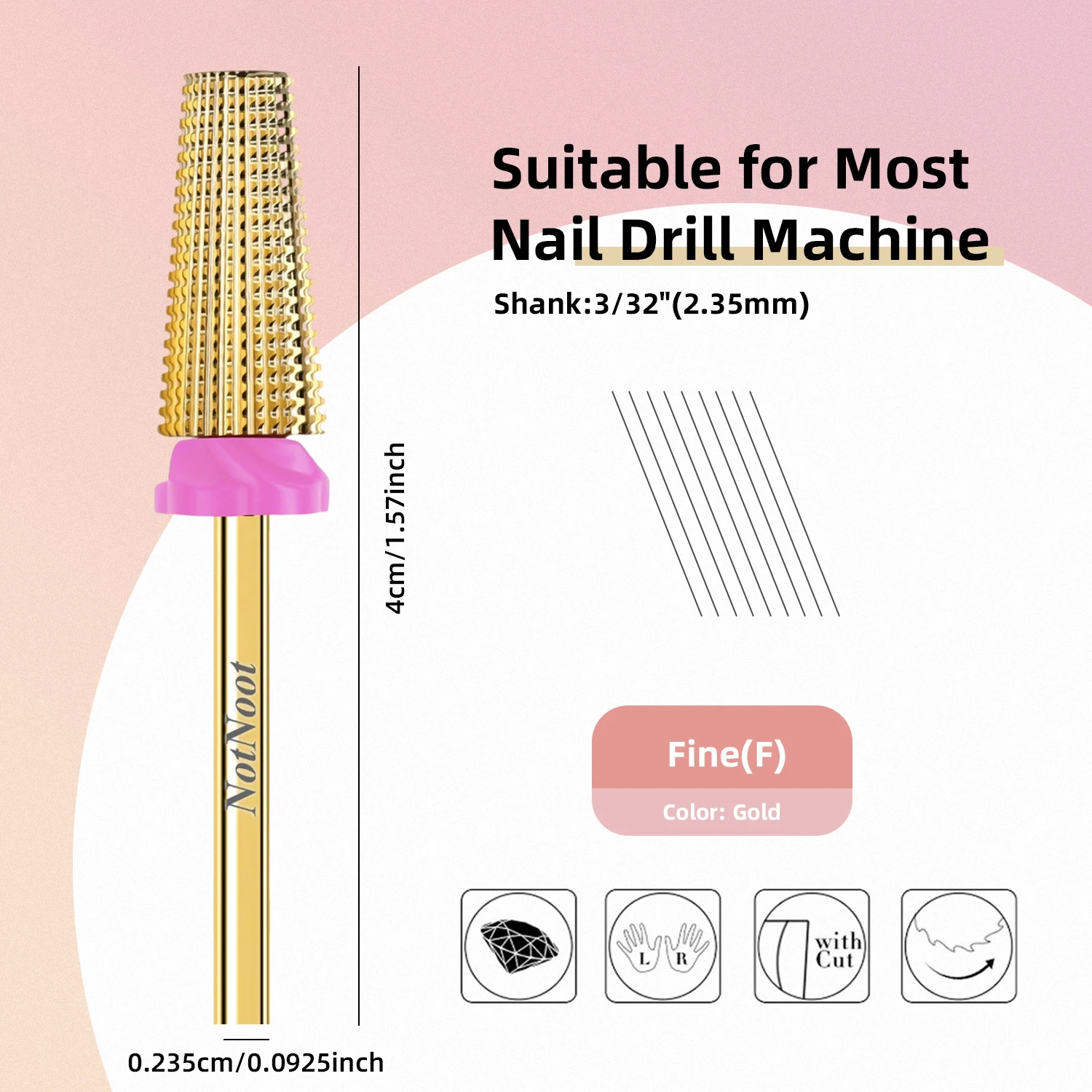네일 드릴 비트, 5 in 1 카바이드 테이퍼형, 3/32인치 샹크, 아크릴 네일, 하드 젤, 큐티클 빠른 제거용