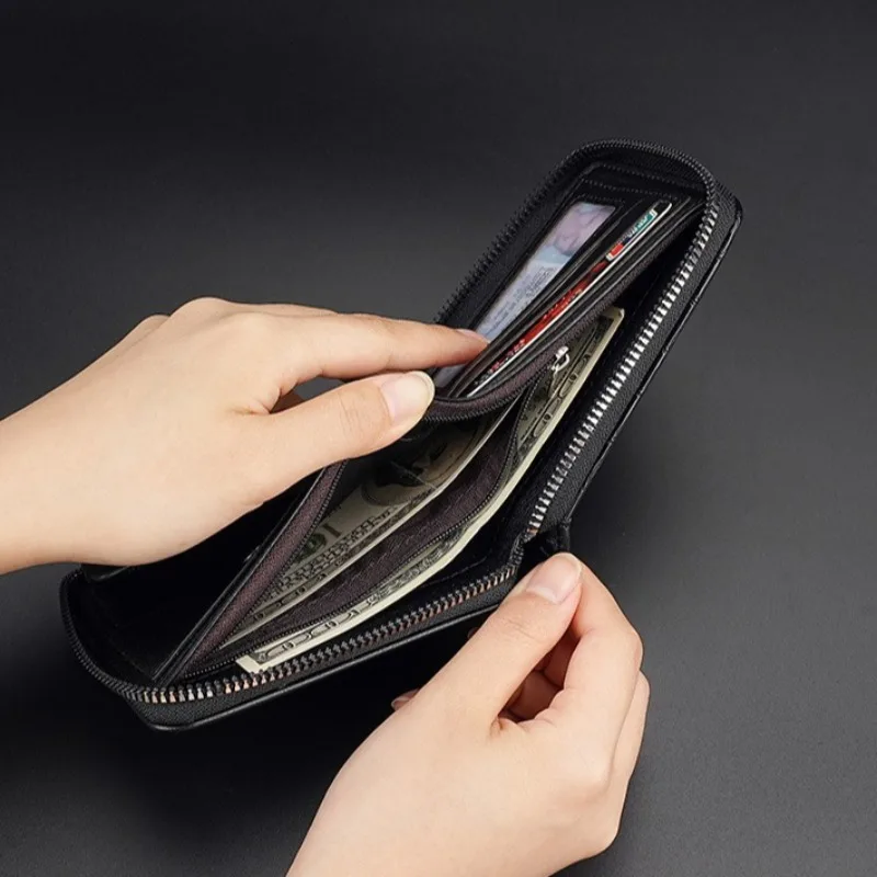 Luxury Leather Men's Short Wallet Spliced Stone Pattern Large Capacity Three Fold Bag Zipper Coin Wallet Multi Card Money Clip