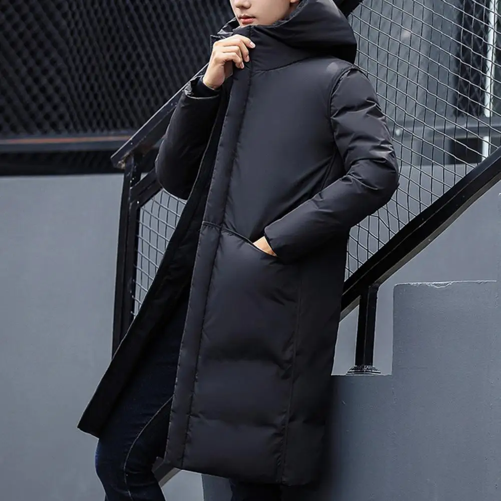 Men Hooded Jacket Cotton Padded Solid Color Long Sleeve Men Coat Winter Outerwear Thicken Fluffy Filling Windbreaker Streetwear