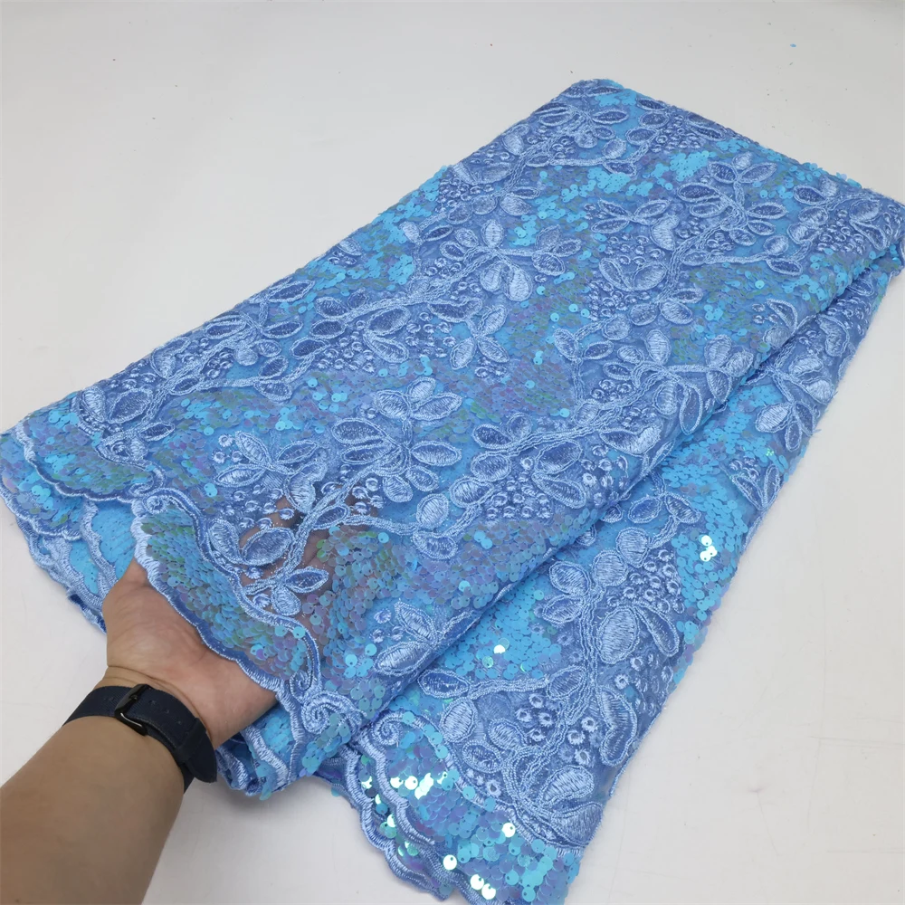 

African Sequins Lace Fabric 2023 High Quality Luxury Embroidery Nigerian French Net Lace Fabric For Wedding Material QF1971