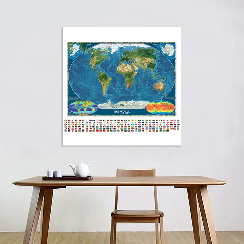 90*90cm The World Map Decorative Canvas Painting Unframed Poster Wall Art Print Living Room Home Decoration School Supplies