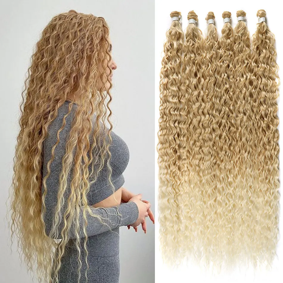 Synthetic Curly Hair Bundles Water Wave Extensions Weave（9PCS For One Head）Anjo Plus Heat Resistant Fiber High Quality Hair