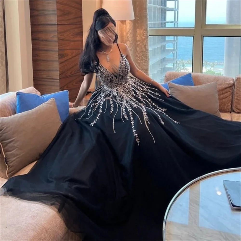 

V Neck Spaghetti Straps Beads Formal Occasion Evening Gown Islamic Prom Dresses
