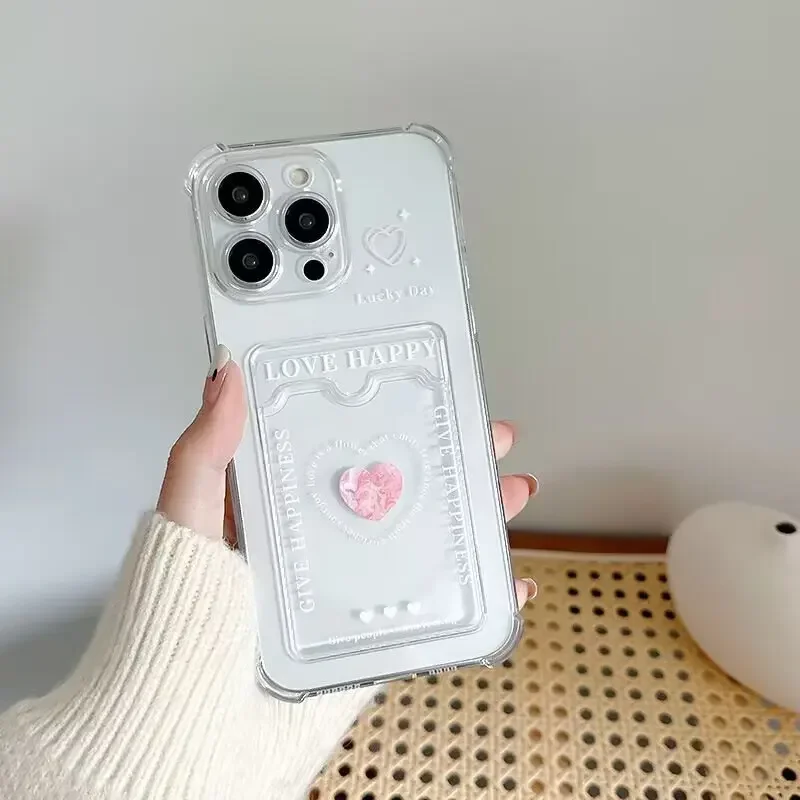 Love Heart Design Card Holder Phone Case Cover