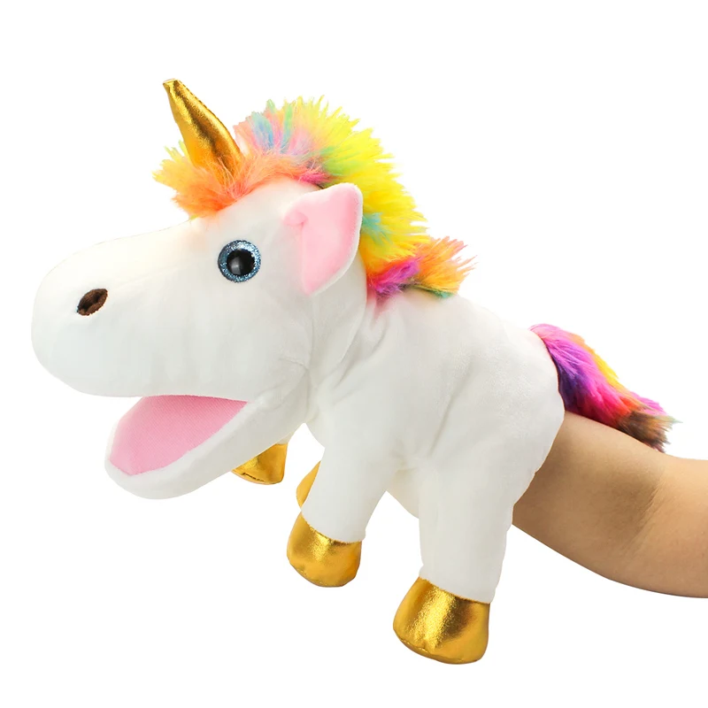 New 30cm Unicorn Hand Puppets Plush Toys The Mouth Can Move Pony Dolls Parent Child Games Early Educational Telling Story Doll