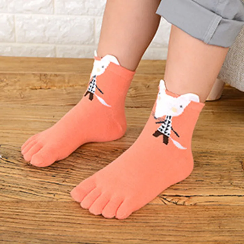 5 Pairs Children Cute Socks Soft Cotton Five Fingers Cartoon 3D Animal Sock Baby Boys Girls Spring Autumn Short Socks with Toes
