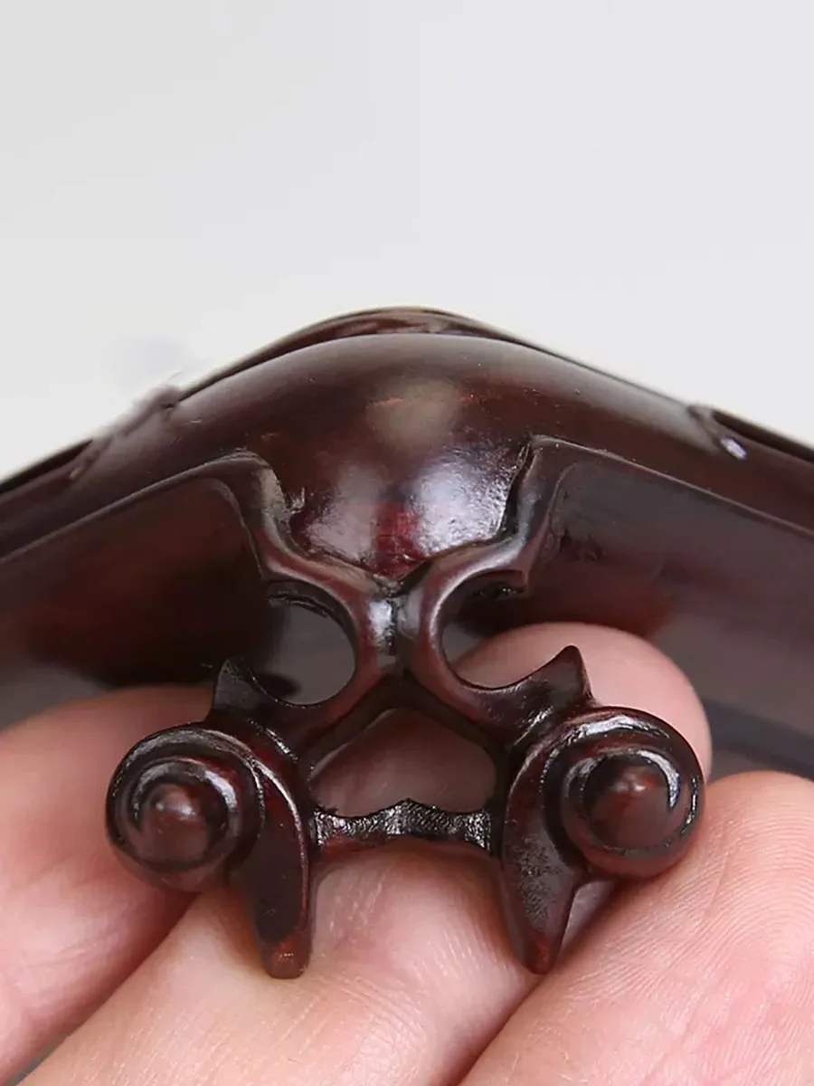 Red Wood Carving Square Seal Base, Potato Branch Wood, Jade Handle, Purple Clay Pot, Bonsai Porcelain